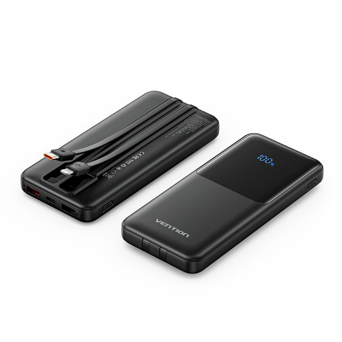 Vention Powerbank 10000mAh FHOB0 22.5W Negra con Cable USB-C y Lightning